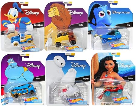 Amazon Hot Wheels 19 ディズニー ピクサー キャラクターカーズシリーズ4 コレクター向けダイカストトイ 6個セット モアナ ドナルドダック ジーニー シンバ ベイマックス ミニカー ダイキャストカー おもちゃ