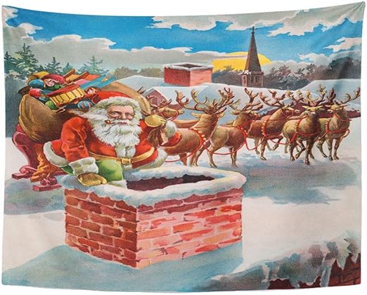 Amazon Com Emvency Wall Tapestry Red Vintage Santa Reindeer And