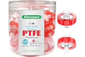 Biocomma Syringe Filters PTFE Membrane - Hydrophilic Filtration 0.22um Pore Size (13mm,100)