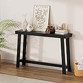 Bamboo 47.2" Narrow Console Table, Wood Farmhouse Side Table, Rectangular Entryway Table, Modern Sofa Table Behind Couch with Storage Shelves for Entrance, Living Room, Hallway, Foyer (Black