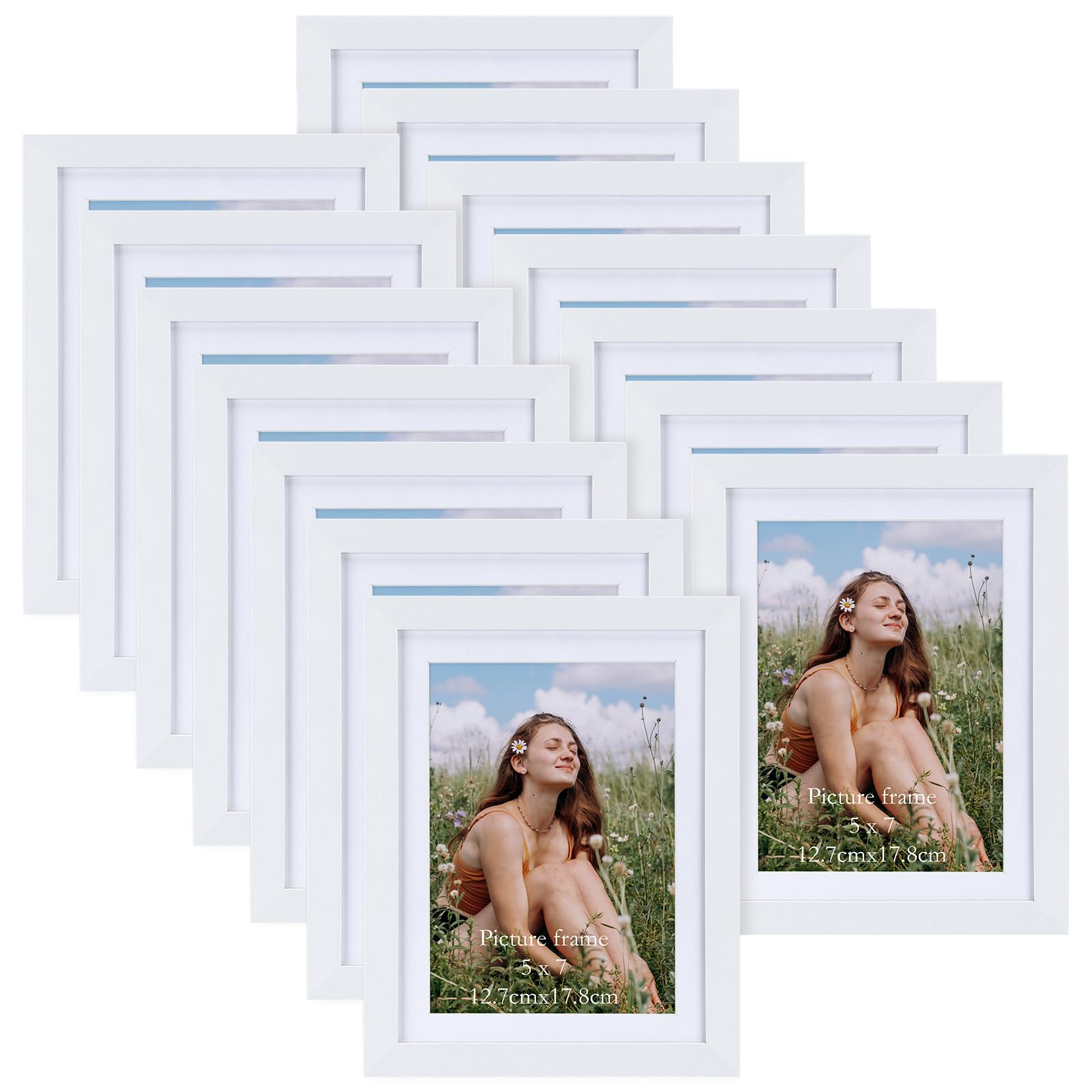 Vasemouh White 7x5 Photo Frames with Mat, Versatile 8x6 Photo Frame Without Mat, Wood Picture Frames for Wall or Tabletop Display (Set of 15) — image 1