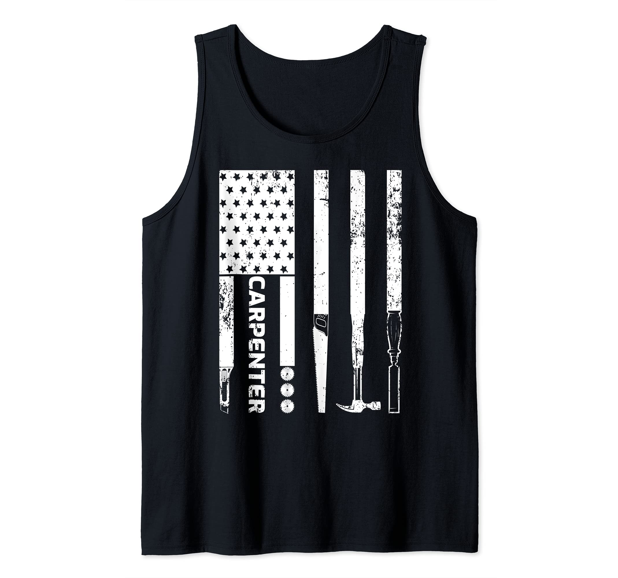 Woodworking Vintage USA American Flag Carpenter Tank Top