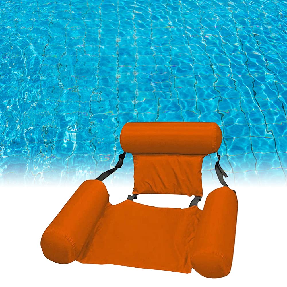 Uniguardian Inflatable Water Hammock Foldable Pool Float Lounge Chair Seat with Backrest Swimming Chair Pool Float Lounge Water Chair Water Hammock 4-in-1 for Adults and Children (Orange)