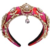 Florate Big Crystal Flower Headband for Women Rhinestone Pearl Luxury Decorative Bead Royal Sponge Hairband Hair Hoop Accessories (H1128-rosy)