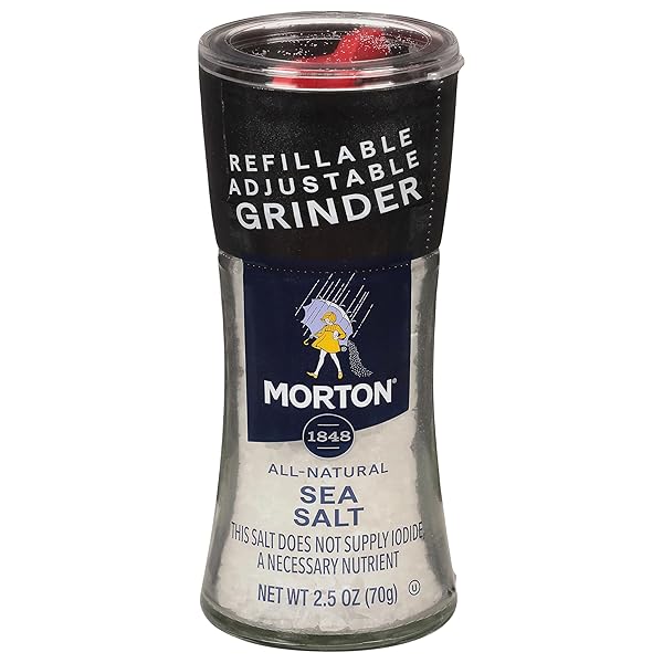 MORTON SEA SALT, GRINDER, (2.5 OZ), ALL-NATURAL, ADJUSTABLE...