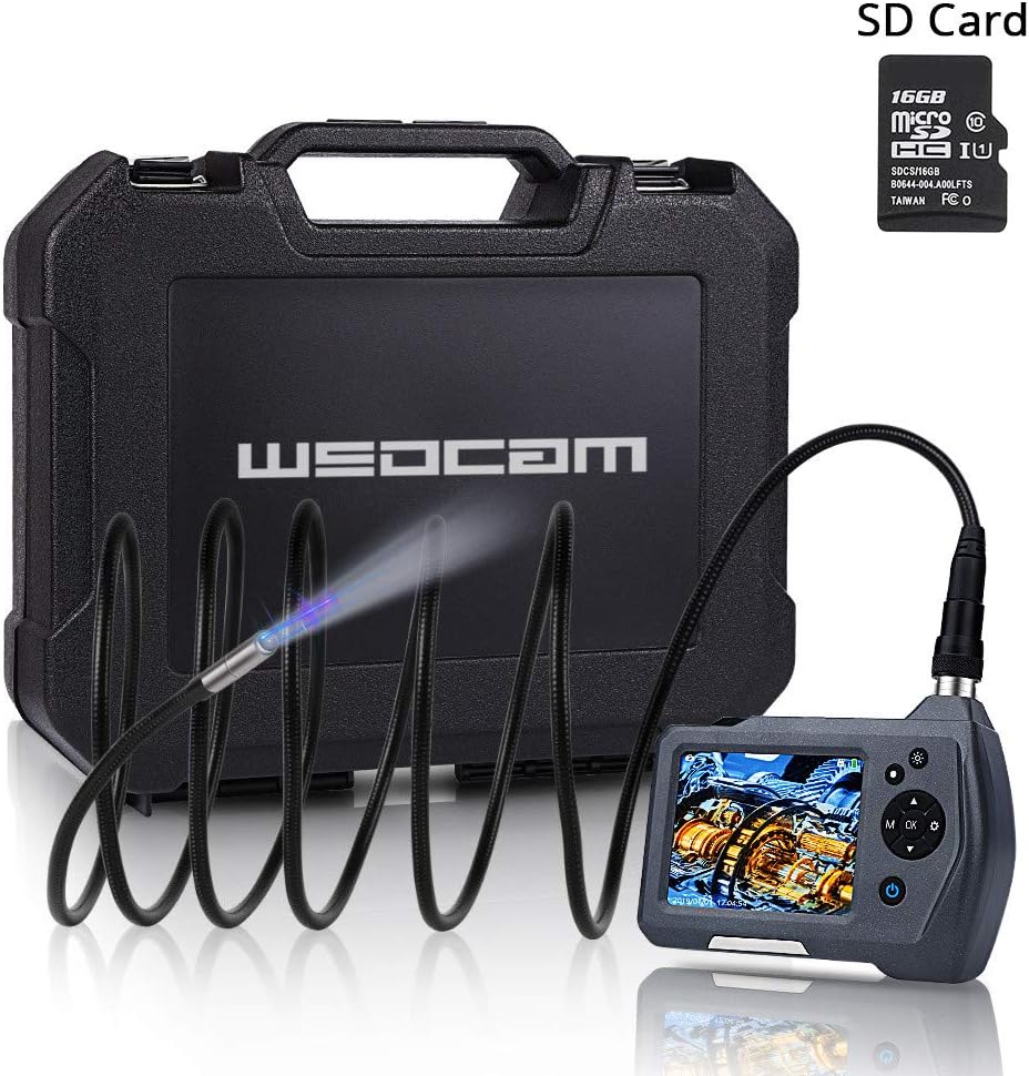 Wsdcam Borescope Camera Drain/Pipe/Plumbing/Wall/Automotive Inspection Camera with Light Flexible Waterproof 0.3inch Snake Camera 9.84ft, 2X Zoom, Digital Photo/Video Recording/Including SD Card