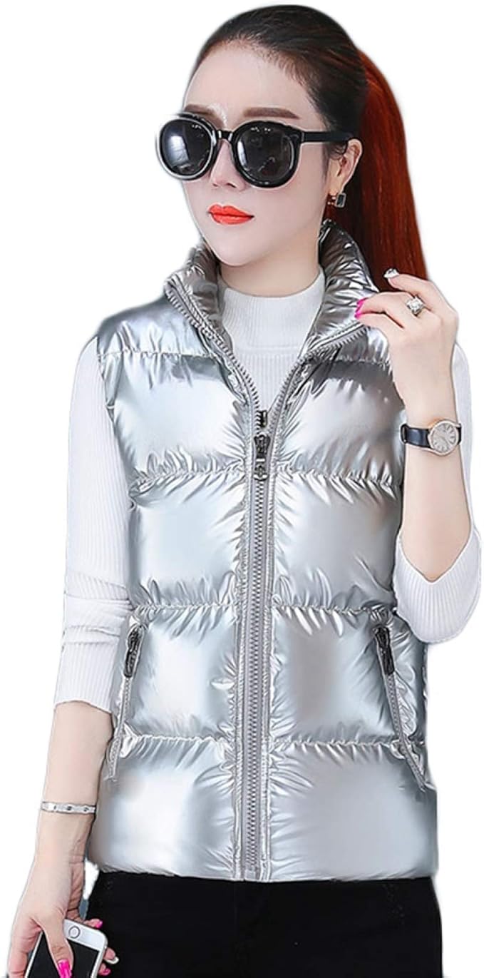 Amazon ダウンジャケット レディース 軽量 薄手 スタンド襟 撥水 黒 銀 無地 ショートダウンベスト アウター 秋冬 シンプル コンパクト 軽い 防寒着 ベスト ショート丈 暖かい 可愛い きれいめ インナーダウン コート ベスト 通販