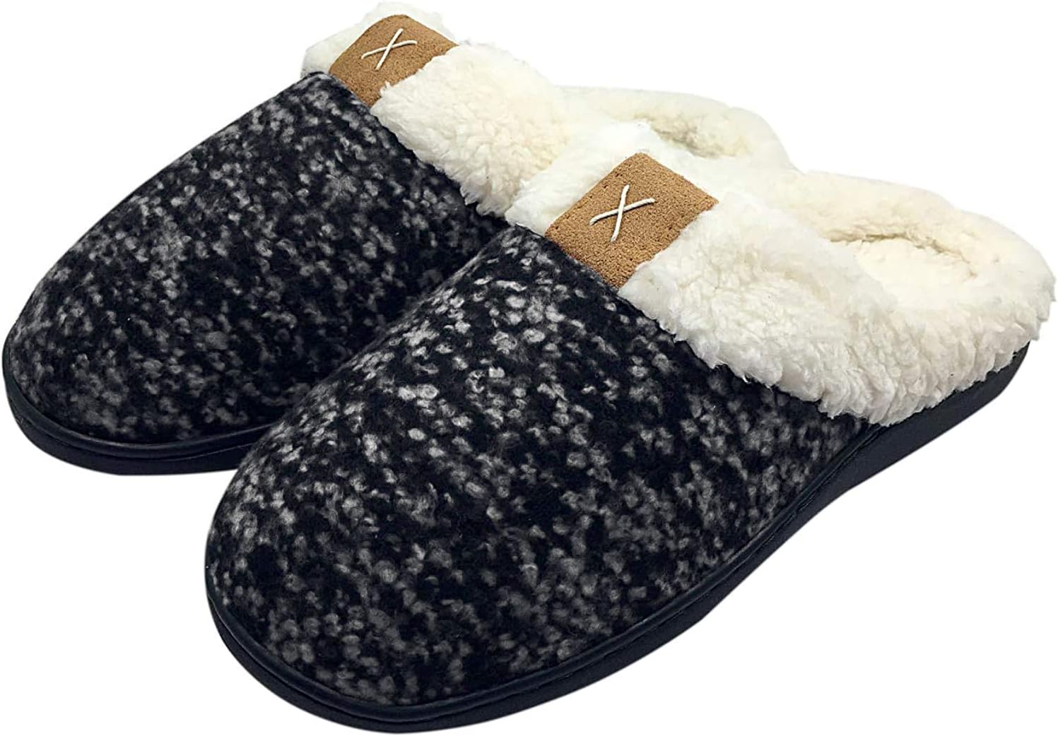HAINE Women's Comfort Memory Foam Slippers Wool-Like Plush Fleece Lined House Shoes w/Indoor, Outdoor Anti-Skid Rubber Sole
