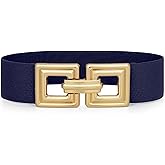 WHIPPY Women Wide Elastic Waist Belt Fashion Hollow Out Square Gold Buckle Stretchy Belt Waistband for Ladies
