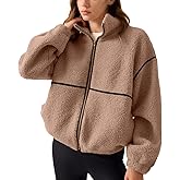 LASLULU Womens Fuzzy Sherpa Fleece Jacket Zip Up Oversized Sweatshirts Long Sleeve Winter Clothes Warm Sweater
