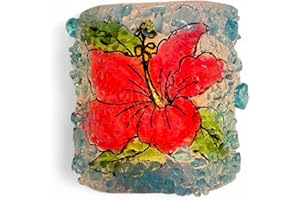 REBORN GLASS Hibiscus Flower Artisan Made Recycled Glass Tropical Floral Night Light Nightlight Nitelite Original