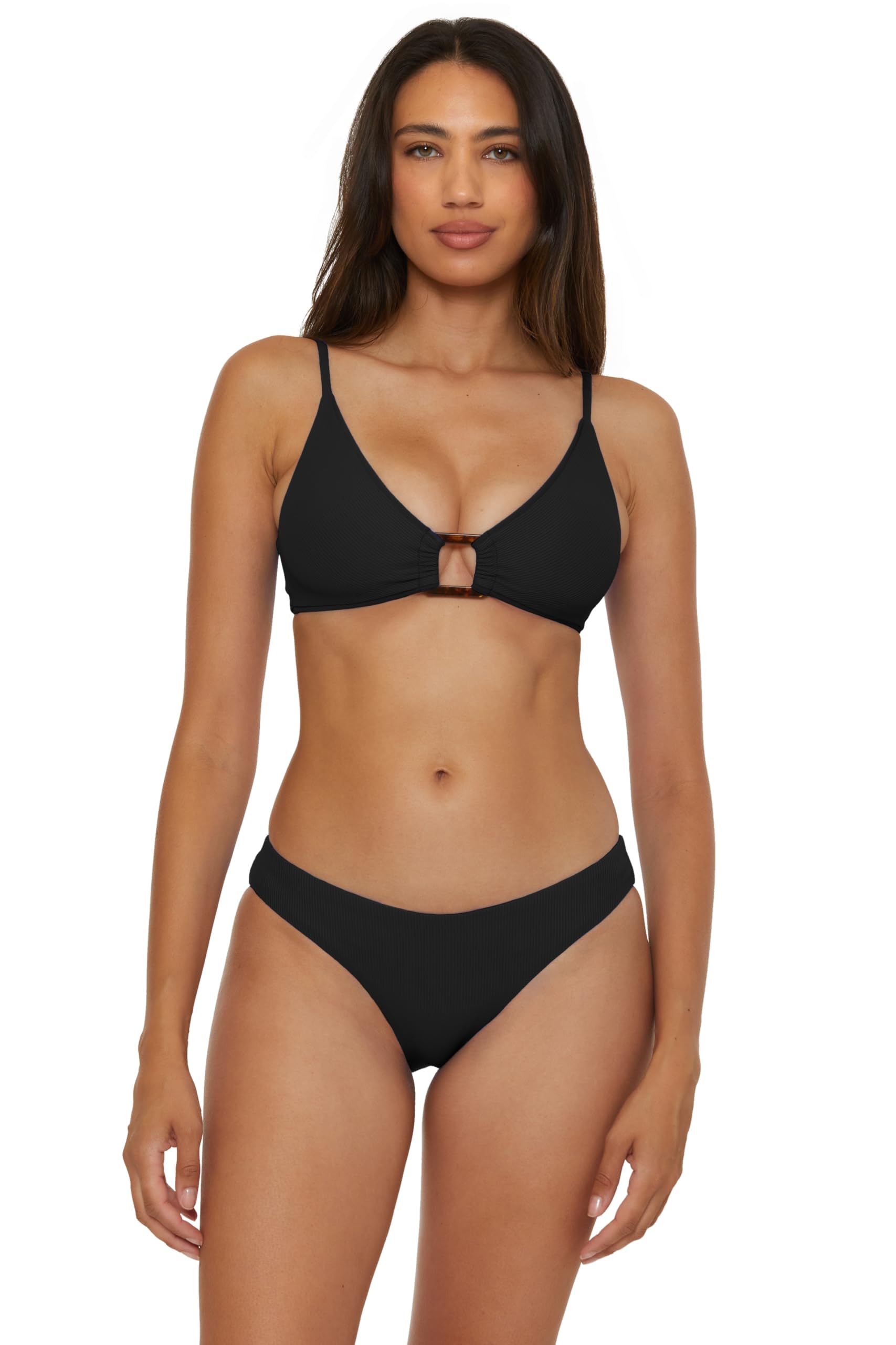 BECCA Women’s Standard Hipster Bikini Bottom, Cheeky Coverage, Swimwear Separates, Modern Edge (Black B), Medium