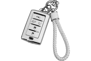 JOYEAR for Jeep Keychain with Key Fob Cover Compatible with 2021-2025 Grand Cherokee L Grand Wagoneer 5-Buttons(Silver-White)