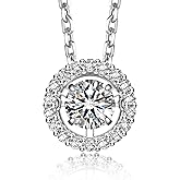 MomentWish Floating Necklace for Women, 0.5/1 Carat Dancing Moissanite Necklace for Her 925 Sterling Silver Pendant Anniversary Birthday Christmas Gift for Wife Mom Girlfriend