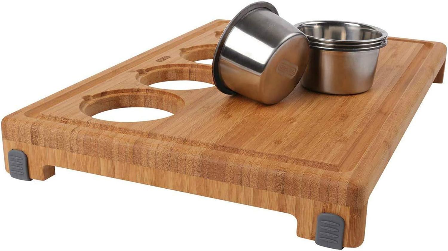 Bamboo Cutting Board With 3 Built-In Compartments Bowls