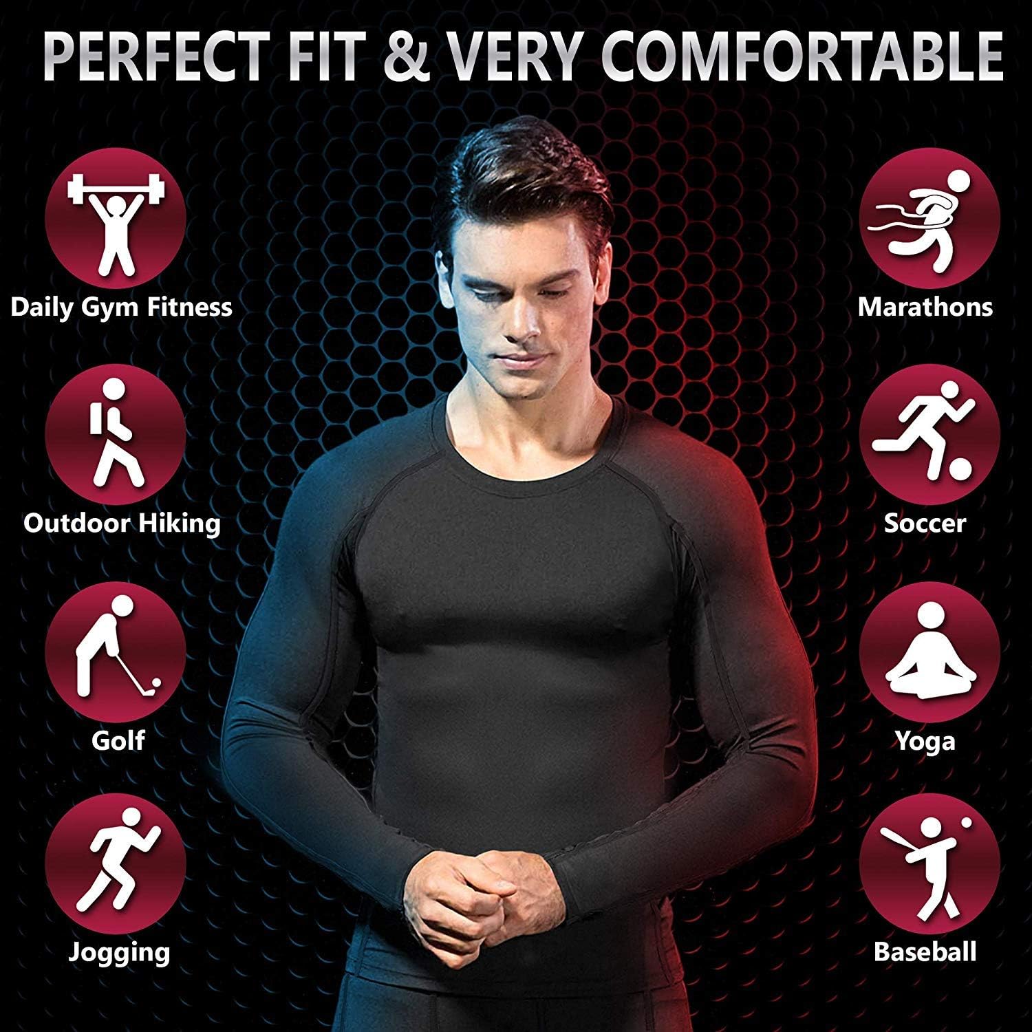 Self Pro Men Thermal Compression Athletic Sports Ultra Soft Fleece Lined Long Sleeve Cold Weather Winter Warm Base Layer Top at  Men’s Clothing store