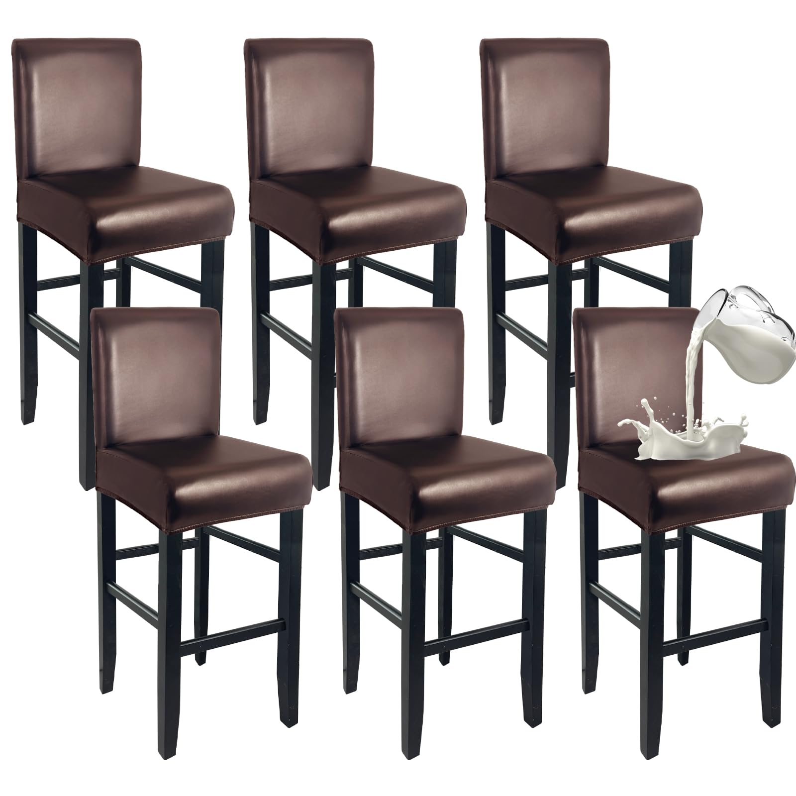 Photo 1 of ***ONLY 3***
WENZMOC PU Leather Bar Stool Covers with Backs 100% Waterproof Bar Stools Covers Set of 6, Removable Stretch Barstool Slipcovers for Pub Cafe Dining Room (Coffee)