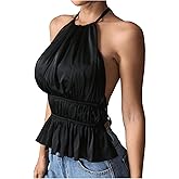 MakeMeChic Halter Tops for Women Going Out Tops Y2k Ruffle Cute Summer Backless Top