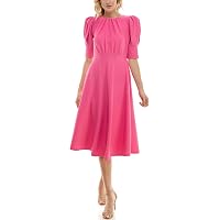 Maison Tara Women's Boucle Puff Sleeve Fit & Flare Midi Dress, Cobalt,4 at  Amazon Women's Clothing store