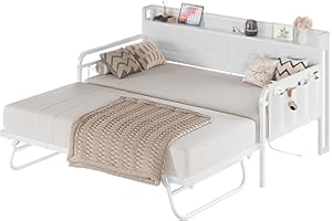 LIKIMIO Twin Daybed with Trundle Bed, Storage Headboard with Charging Station, Sofa Day Bed with Strong Supports for Living Room, Bedroom, and Guest Room, White