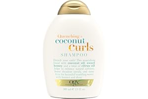 OGX Quenching + Coconut, Curl-Defining Shampoo, Hydrating & Nourishing Curly Hair Shampoo with Coconut Oil, Citrus Oil & Honey, Paraben, Sulfate-Free Surfactants, 13 floz