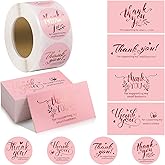 Outus 600 Pieces Thank You for Supporting My Small Business Cards and Stickers Set - Pink Gold Foil Thank You Cards for Retail Store Package Insert Envelope Seals Business Owner Sellers