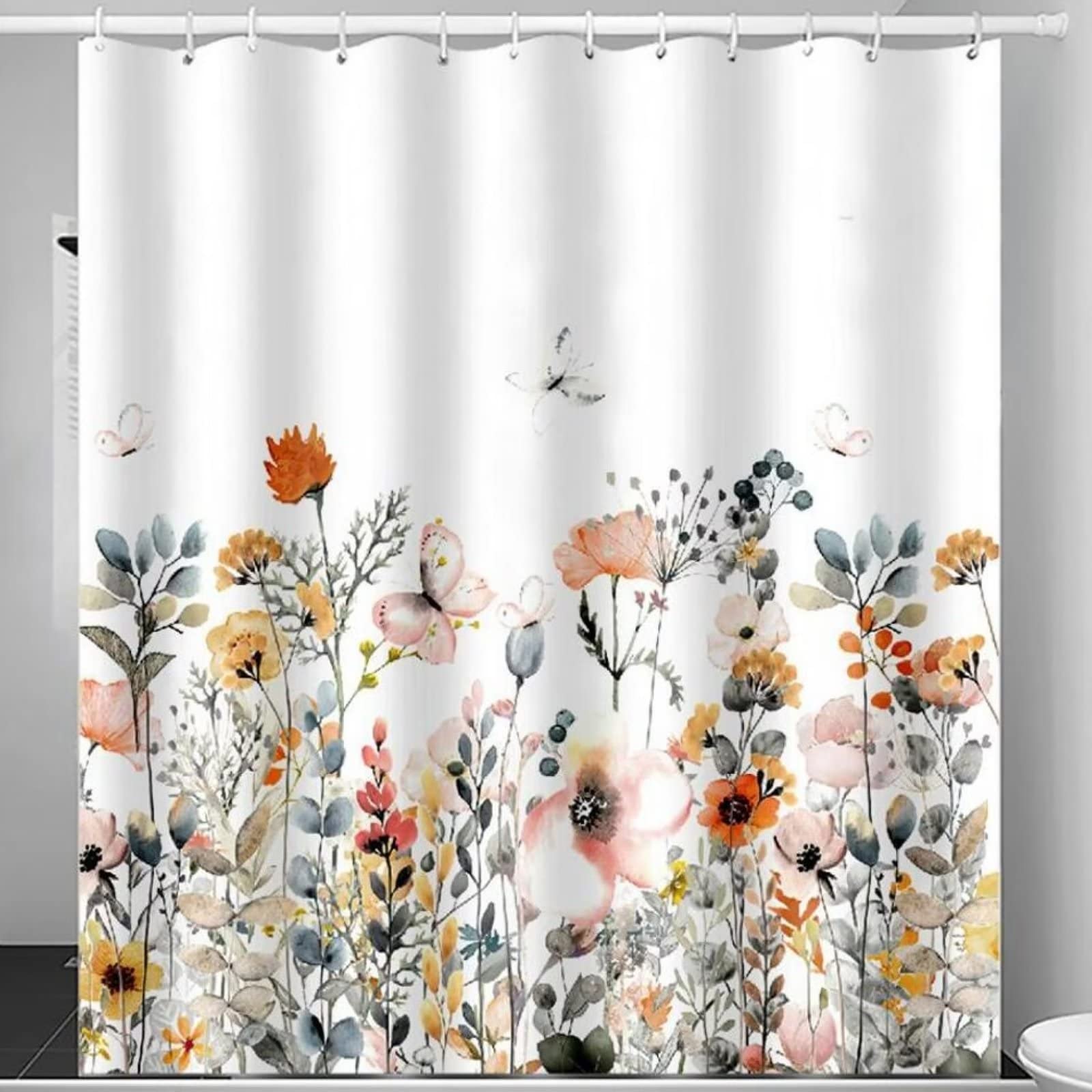 Ezmine Floral Shower Curtain Waterproof Plant Bathroom Decoration Leaves Washable Bathroom Curtain Decor Quick-Drying Shower Curtain with 12 Hooks 180x180cm (71"x71")