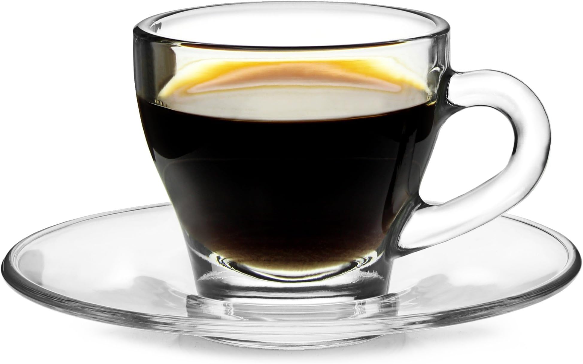 BorgonovoTaza Ischia Glass Espresso Cup and Saucer 2.8oz / 80ml - Set of 6 - Coffee Glasses
