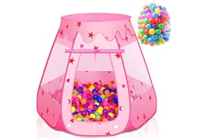 Wilhunter Baby Ball Pit for Toddler with 150 Balls, Kids Pop Up Play Tent for Girls, Princess Toys for Children Indoor & Outdoor Playhouse with Carry Bag (Pink: 7 Bright Colors, 109x90cm/150 Balls)
