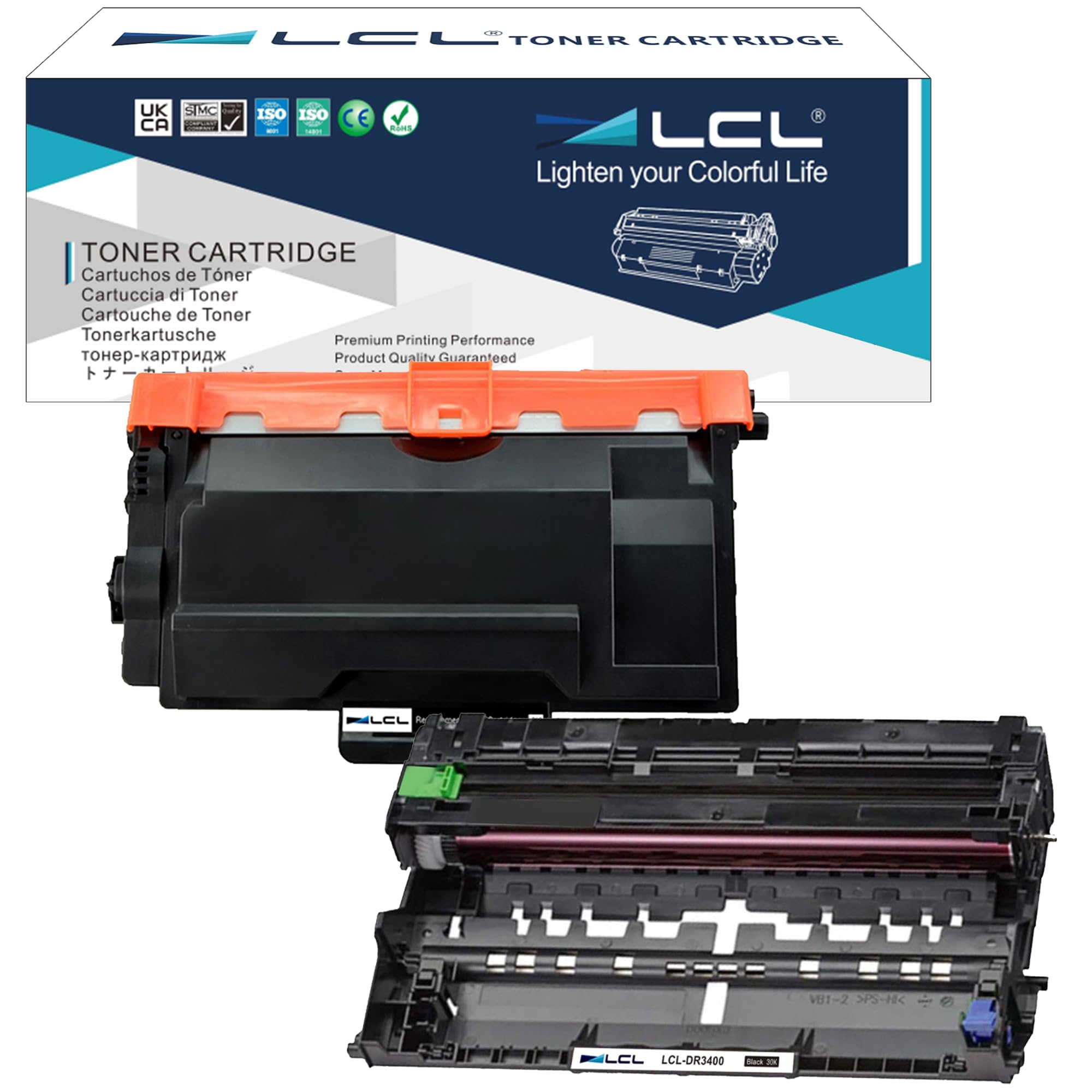 LCL Compatible Toner Cartridge TN3480 TN3430 TN-3480 TN-3430 8000 pages DR3400 DR-3400 Drum (2Pack 1 Black+1Drum) Replacement for Brother HL-L5000D HL-L5100DN HL-L5200DW HL-L5200DWT HL-L6200DW