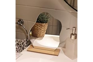 DaizySight Irregular Aesthetic Vanity Mirror Frameless, Decorative Desk Tabletop Acrylic Mirrors with Wooden Stand for Living Room, Bedroom, and Minimal Spaces Home Decor - Cloud Shape