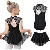 Gogokids Ballet Leotards for Girls Dance Leotards Toddler Hollow Back Lace Dance Dress with Removable Skirt Combo 3-11Years