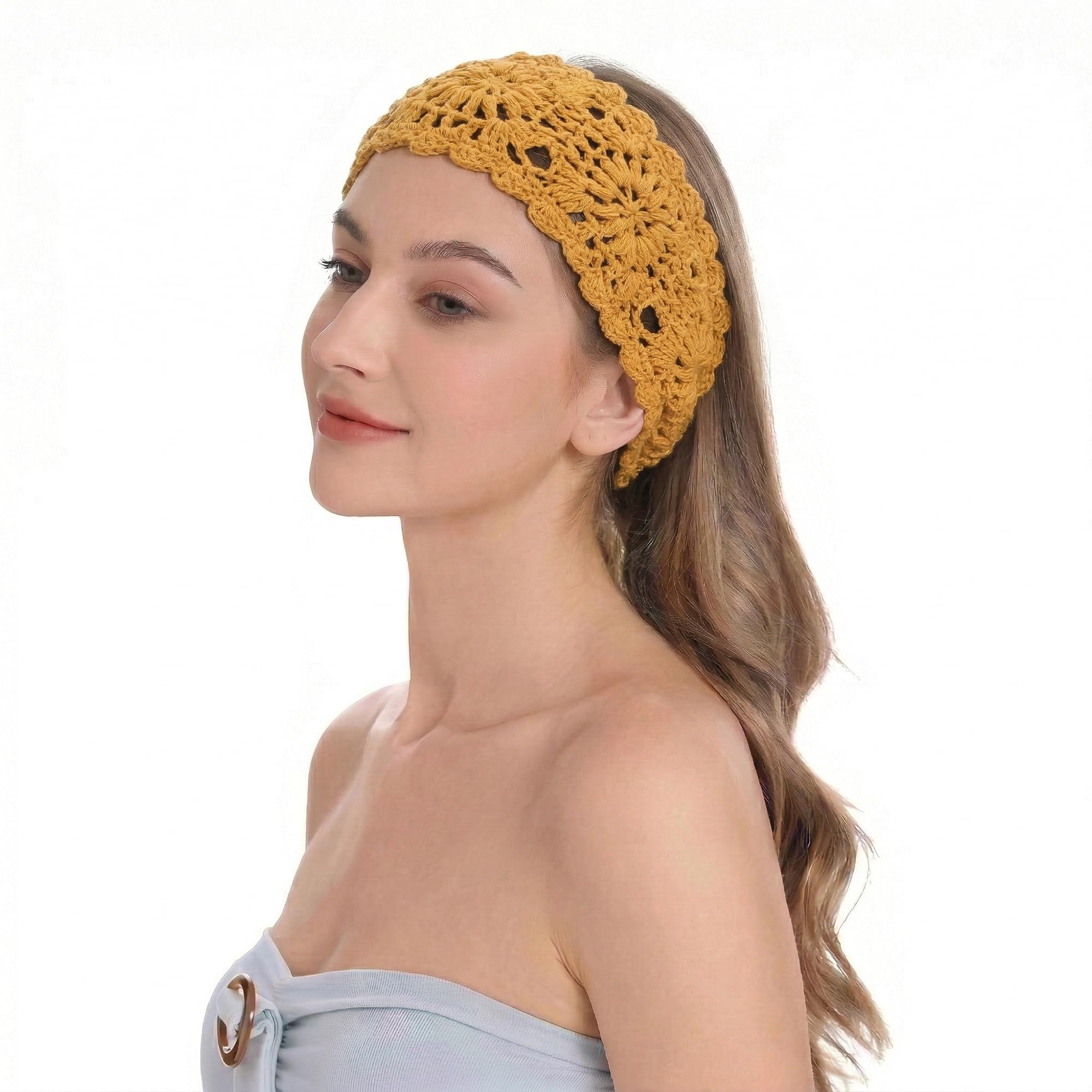 ZLYC Women Floral Headband Handmade Crochet Knit Vintage Hair Bands(Crochet Yellow)