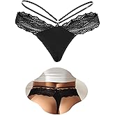 comeondear Women's Sexy Lace G-String Thong Strappy Panties Cheeky Underwear Cotton Crotch Bikini Underwear for Women