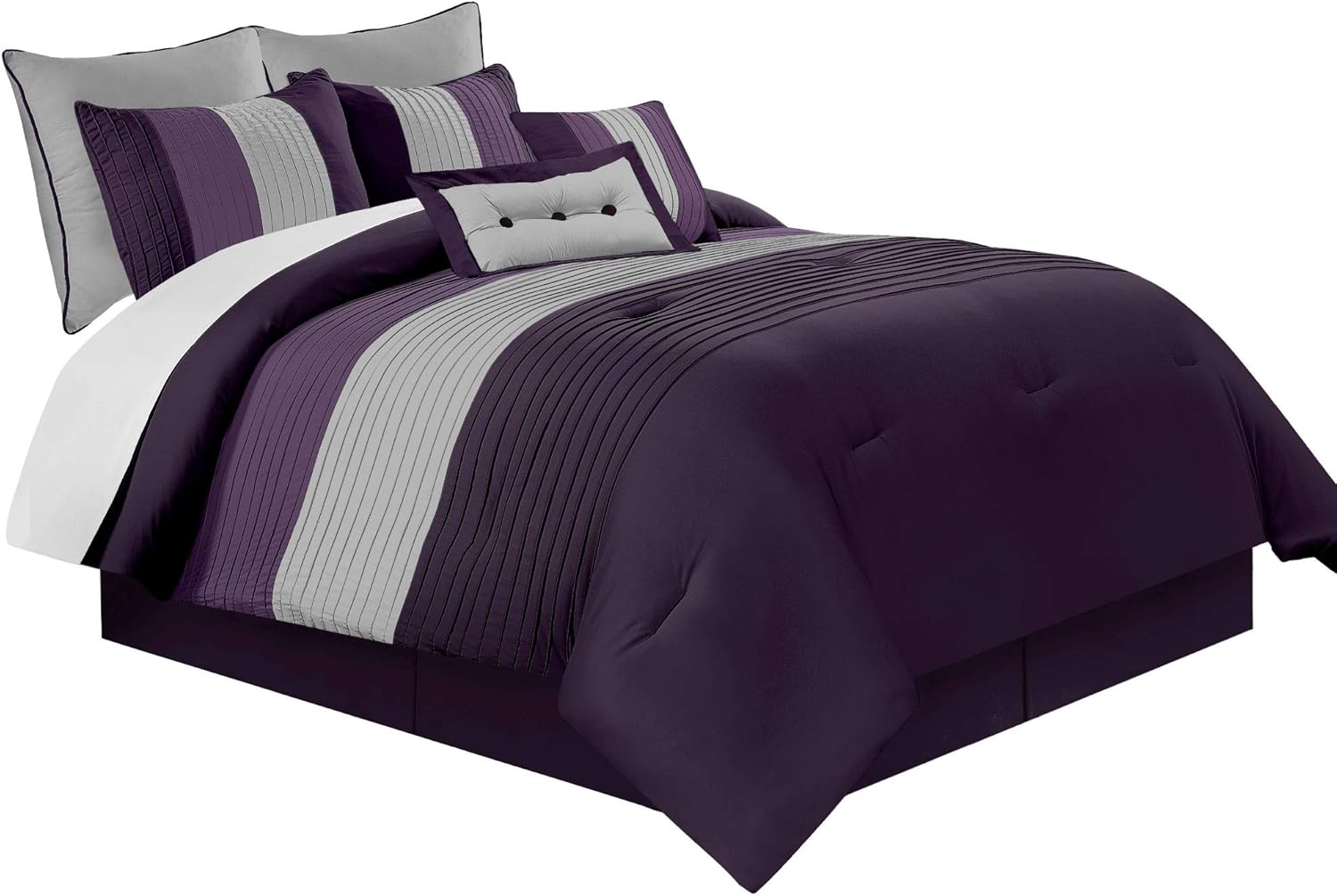 Chezmoi Collection Loft 6-Piece Luxury Striped Comforter Set (Twin, Purple/Lavender/Gray)