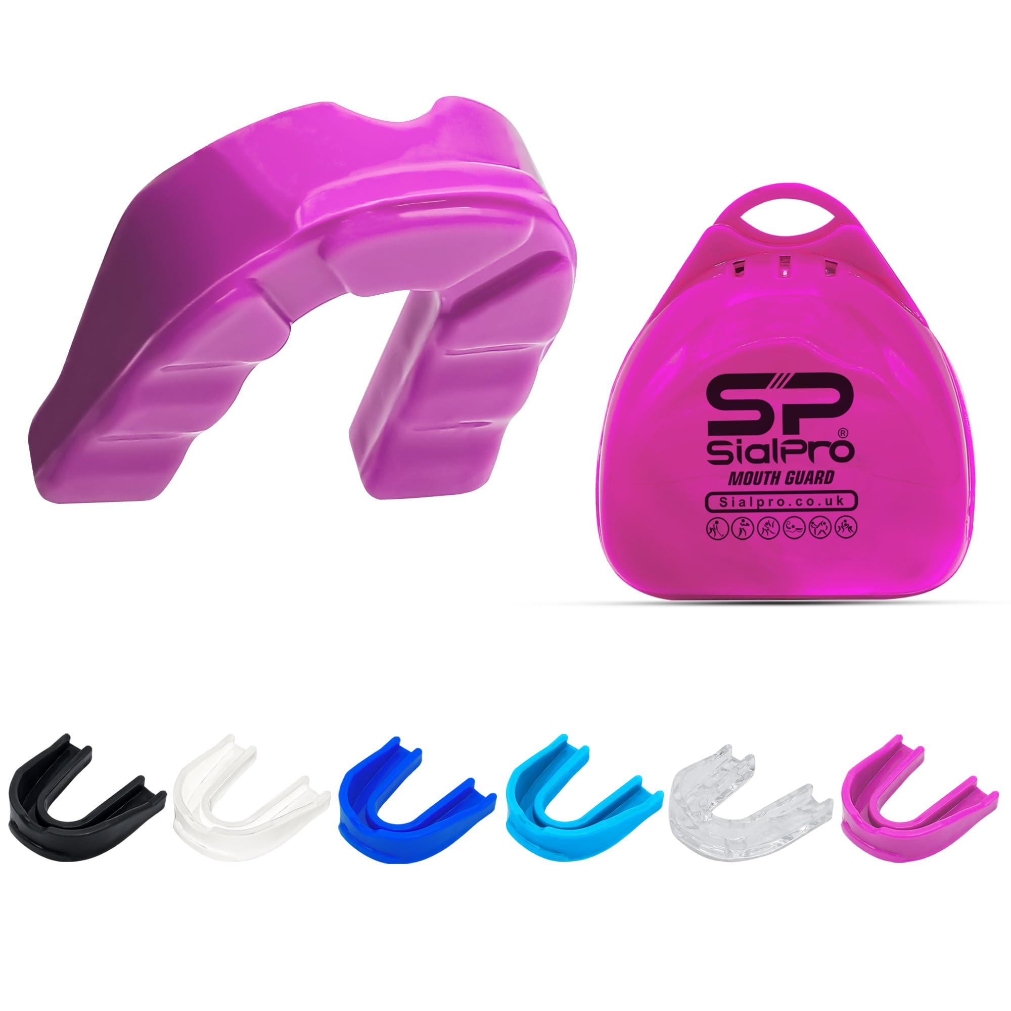 SialPro Mouth Guards for Boxing Men Adult Youth Junior Mouldable Mouthpiece Slim Fit Boil and Bite Gum Shield with Case MMA Hockey Rughby Basketball Judo Karate Martial Arts (Pink, Adult)