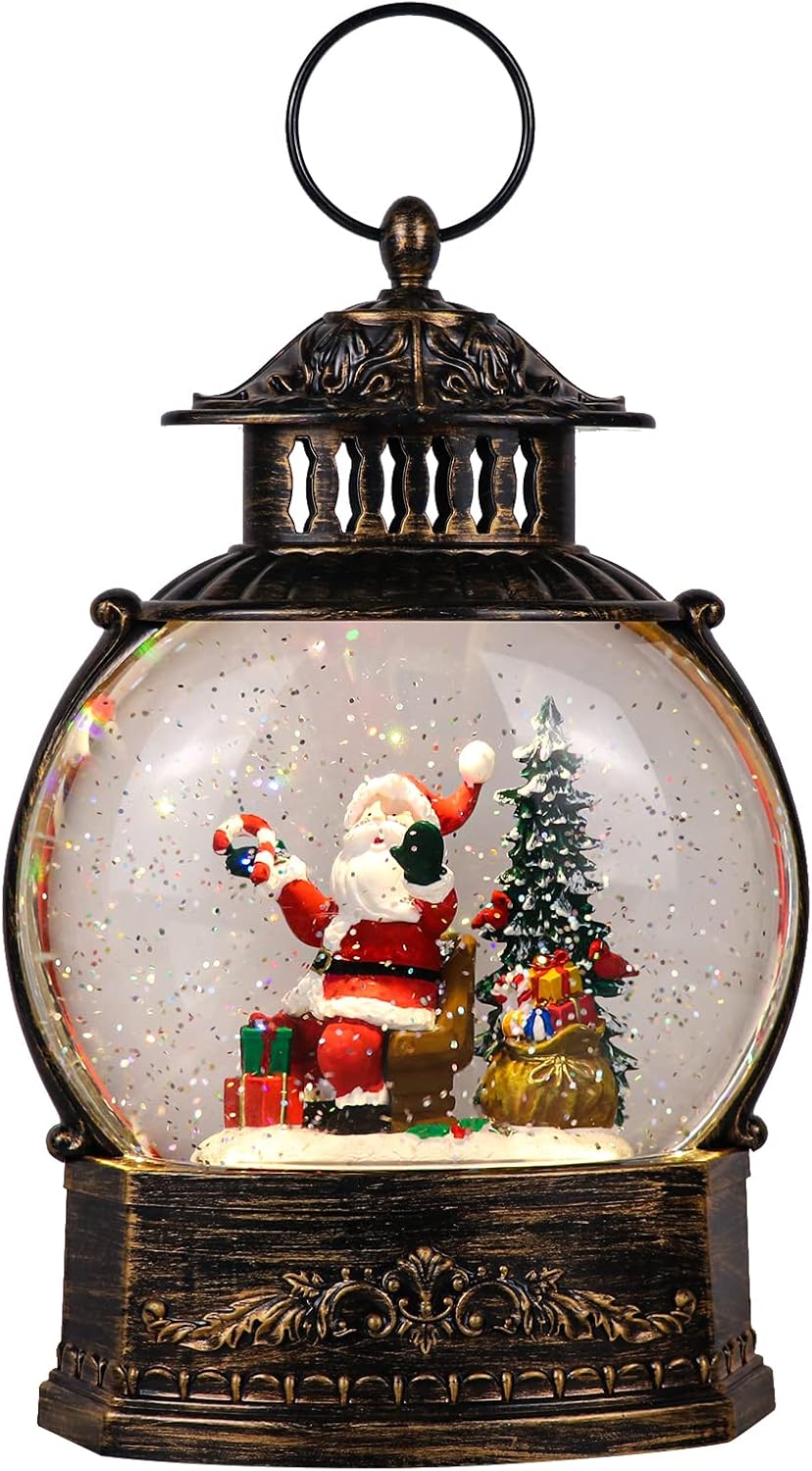 Snow Globes - DRomance Christmas Singing Snow Globe Lantern Battery Operated USB Powered Lighted Water Glitters Music Snow Globe Holiday Decoration for Women Children(Santa, 6 x 3.2 x 11 Inches)
