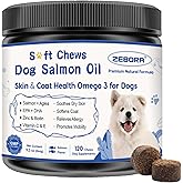 ZEBORA Salmon Oil for Dogs Skin and Coat - Omega 3 6 9 Fish Oil Soft Chews for Dogs Itchy Skin Relief - Dog Fish Oil Supplements EPA DHA Rich with Vitamins C & E - Allergy Relief & Shedding, 120 Ct
