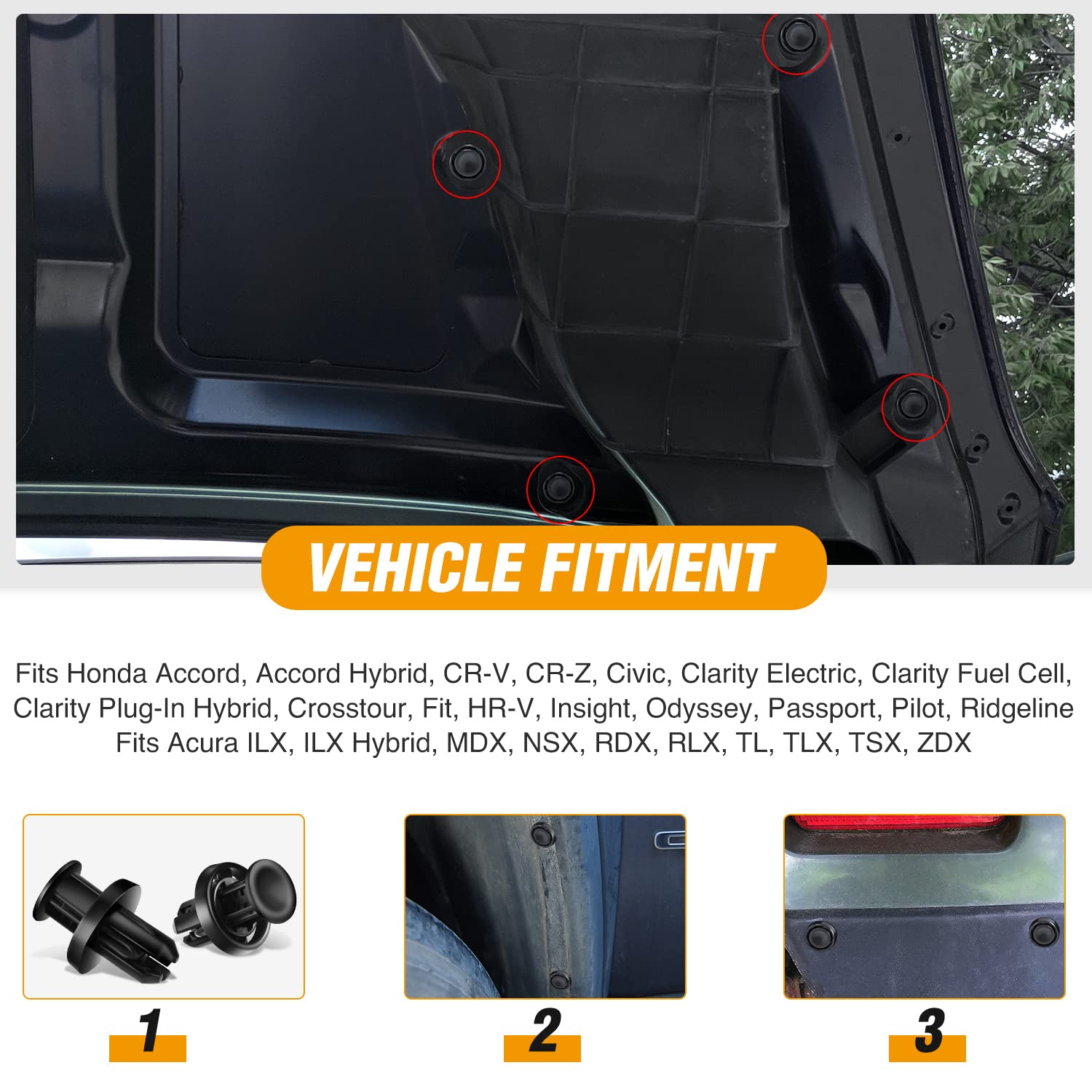 GOOACC 50Pcs Bumper and Wheel Well Liner Push-Type Retainer Fender Grille Under Cover Clips OEM:#91505-TM8-003 Compatible with Honda Acura