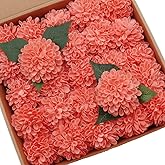 D-Seven Artificial Flowers Coral Dahlia Daisy Flowers 25 pcs Fake Roses w/Stem for DIY Wedding Bouquets Floral Centerpieces Arrangements Baby Shower Cake Flower Decor