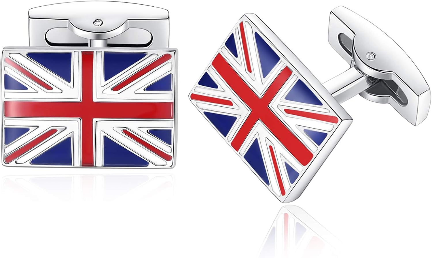 HONEY BEAR UK Union Jack Flag Cufflinks for Men GB United Kingdom British Britain Flag Stainless Steel, Red