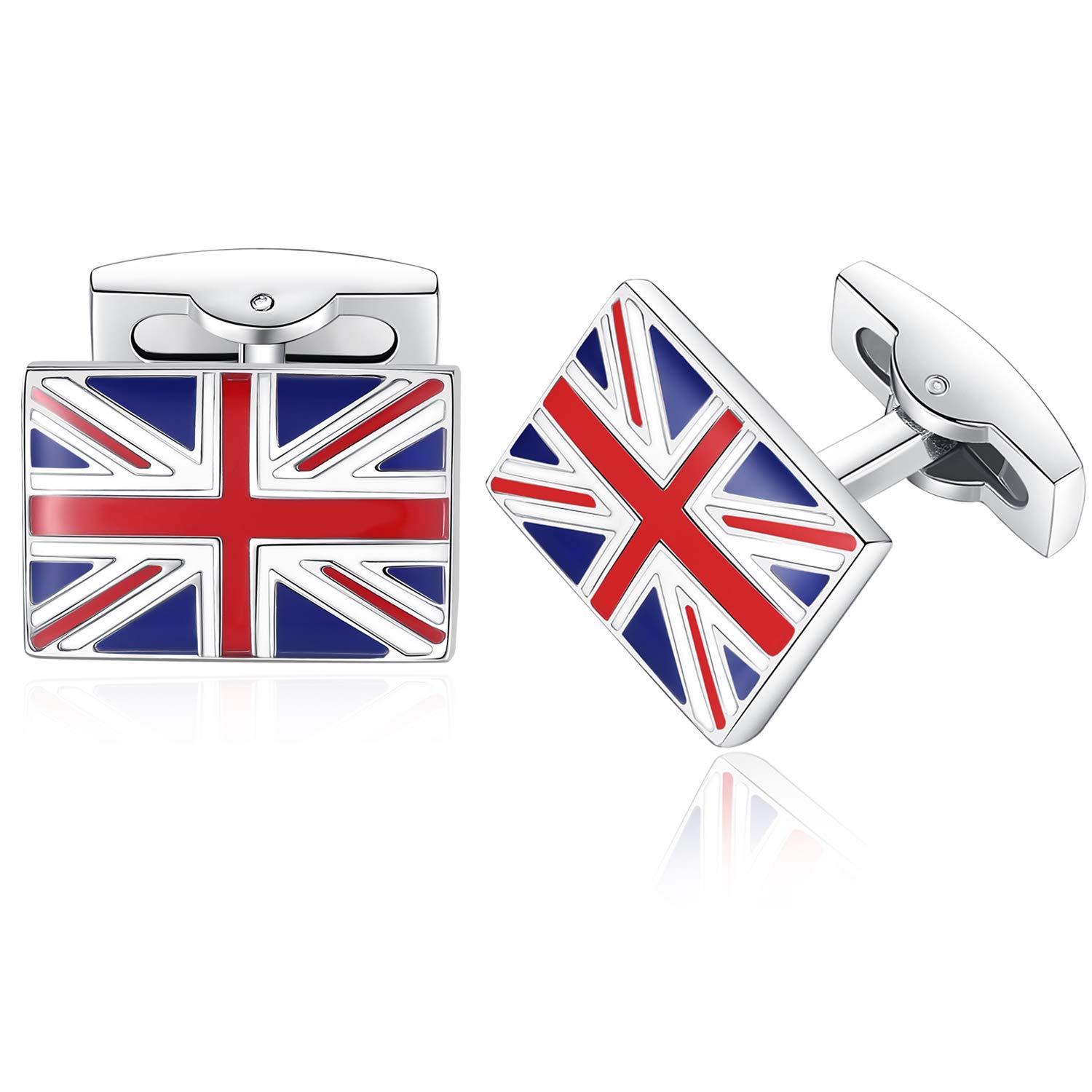 HONEY BEAR UK Union Jack Flag Cufflinks for Men, GB United Kingdom British Britain Flag Stainless Steel