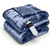 Cushious Electric Heated Blanket Throw 50''x60''Size Faux Fur Heating Blanket 10 Heating Settings, 1-8h Timer & Overheat Protection, Machine Washable, Soft Flannel and Sherpa Full Body Warmth
