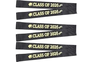 MALUGOGO 6pcs Black Satin Graduation Sashes Class of 2026 Senior Stoles with Gold Foil for Graduation Party