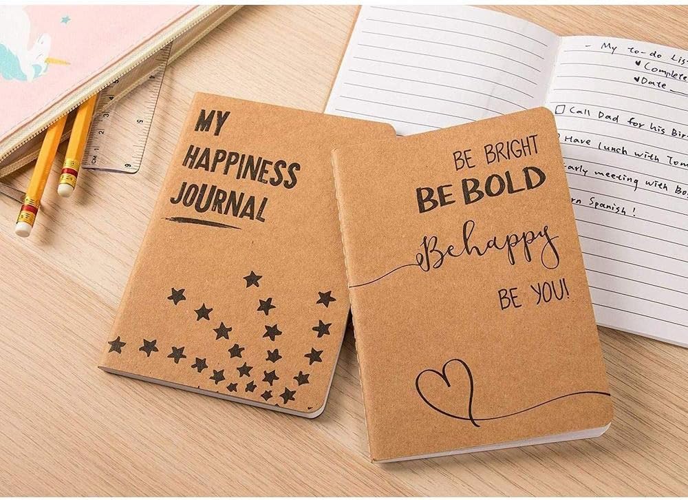 12 Pack Notebooks, A6 Kraft Paper Happy Journal for Kids Teens, Students, 80 Lined Pages, 6 Designs (10x15cm) - Image 3