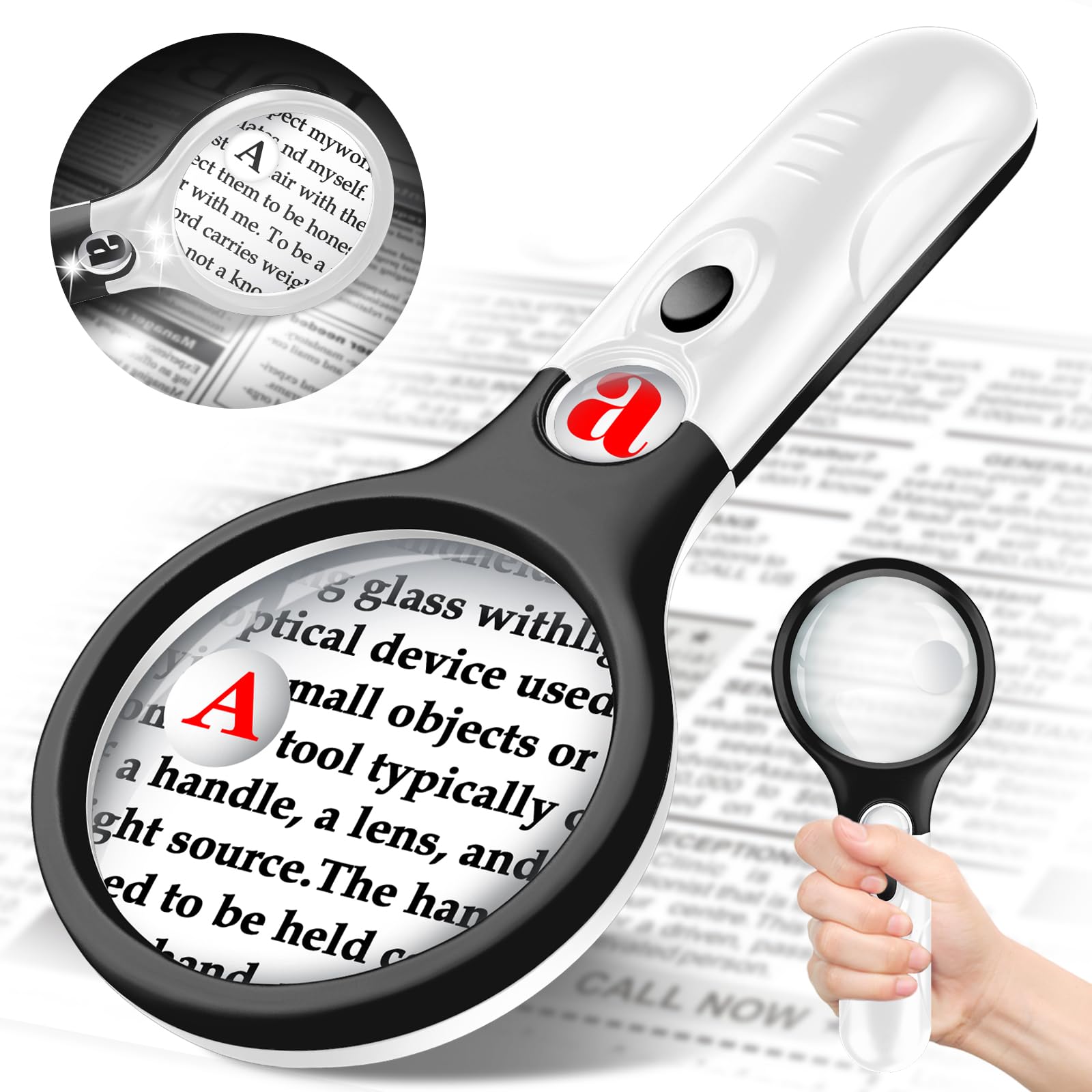 Photo 1 of Compact Magnifying Glass with Lights,45X 10X 5X Small Handheld Lighted Magnifier, 3 LED Light Magnifying Glass for Reading Small Prints & Low Vision Seniors W&B