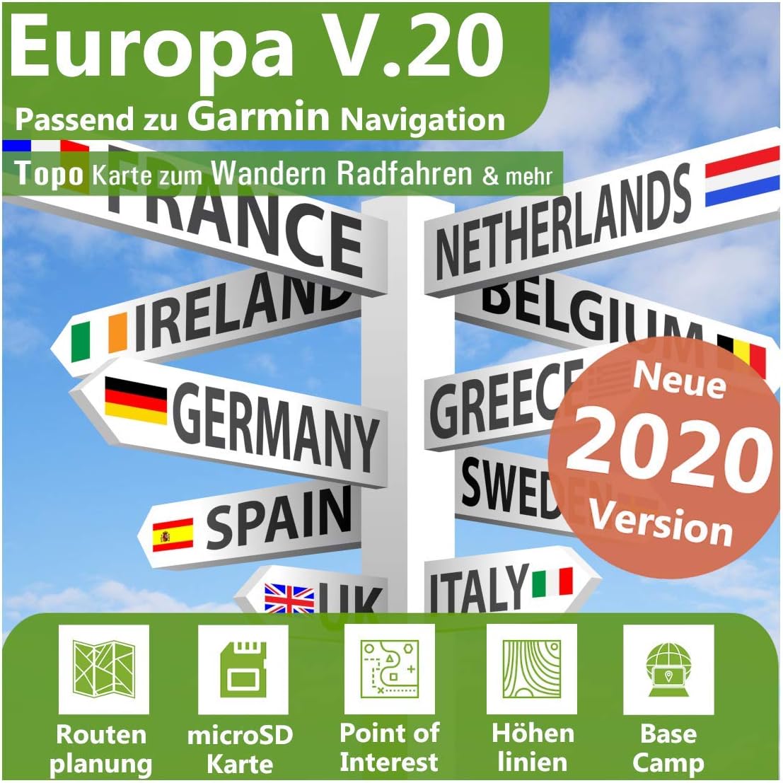 Europa V.20 - Profi Outdoor Topo Karte - Passend für Garmin GPSMap 78, GPSMap 78s, GPSMap 276cx