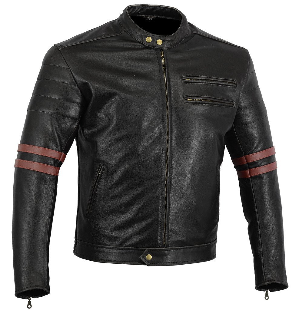 Bikers Gear The Rocker Motorcycle Black Leather Cafe Racer Jacket CE1621-1 PU Armour, OxBlood UK 46 EU 56 3XL
