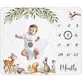 Yoothy Woodland Baby Monthly Milestone Blanket, Unisex, Gift for Baby Shower, Photo Blanket for Newborn, Wreath & 12 Stickers Included, Soft Flannel Blanket 45''x40''