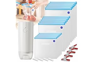 POTTERYBAG Sous Vide Bags Reusable 30 Pcs, Reusable Vacuum Seal Bags for Food with Upgraded Auto Pump for Anova, Joule Cookers, BPA Free Sous Vide Kit